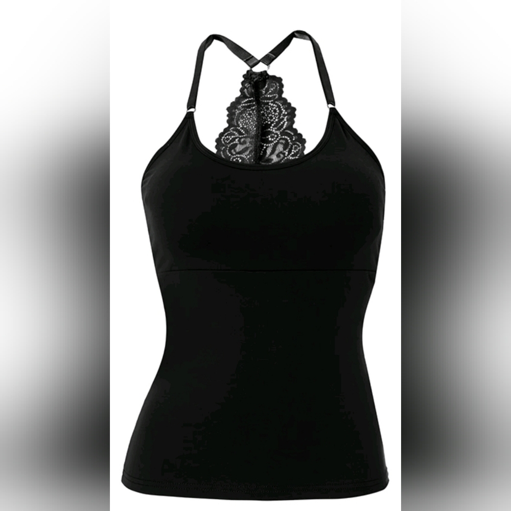 NWT Women's Padded Lace Cami Top Adjustable Strap Black Size Small